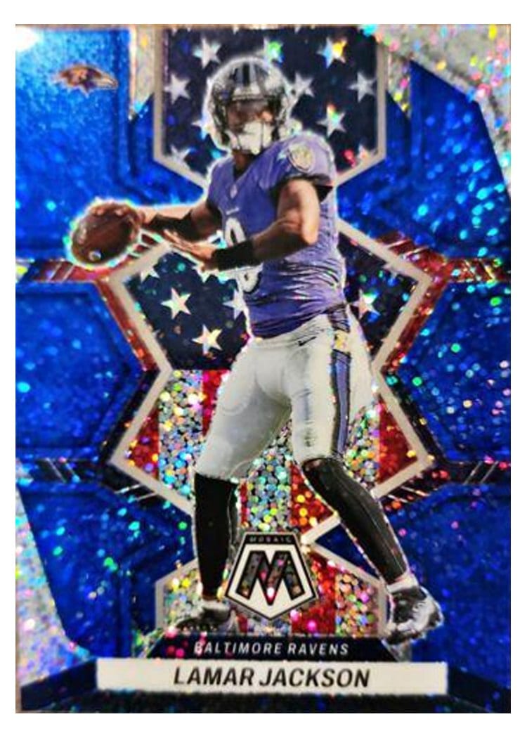 2022 Panini Mosaic Lamar Jackson Blue Sparkle #259 card