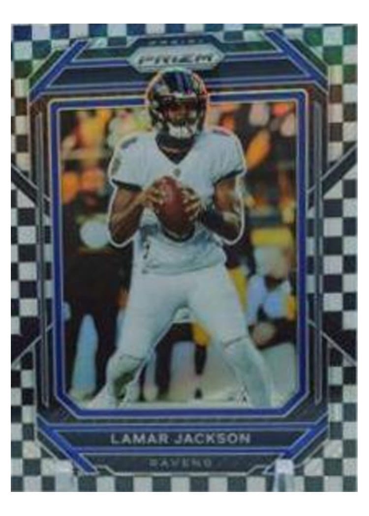 2022 Panini Prizm Base Set Lamar Jackson Black White Checker #19 card