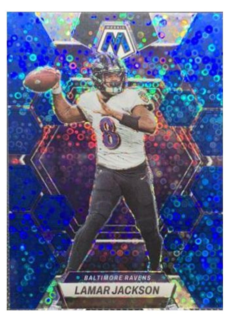 2023 Panini Mosaic Base Set Lamar Jackson No Huddle Blue #13 card