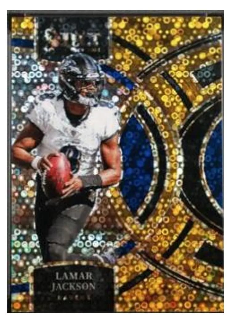 2023 Panini Select Base Set Lamar Jackson Disco Gold Prizm #190 card