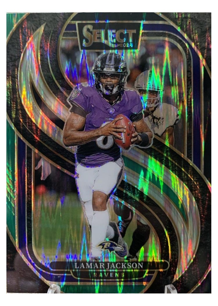 2024 Panini Select Lamar Jackson Black Green Prizm Shock #121 card