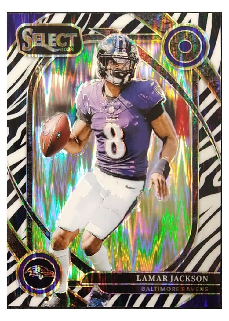 2024 Panini Select Base Set Lamar Jackson Zebra Prizm #227 card