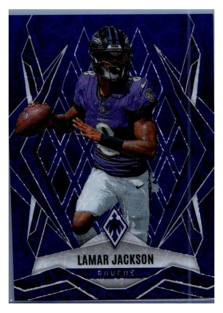 2025 Panini Phoenix Base Set Lamar Jackson Blue Lazer #144 card