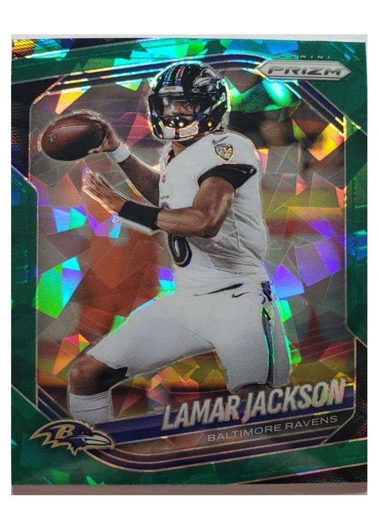 2025 Panini Prizm Base Set Lamar Jackson Green Ice #78 card