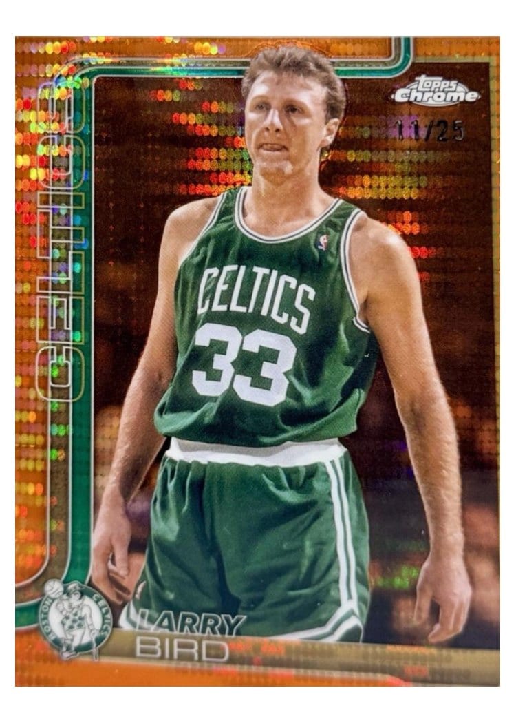2025 Topps Chrome Larry Bird Pulsar Orange Refractor #243 card