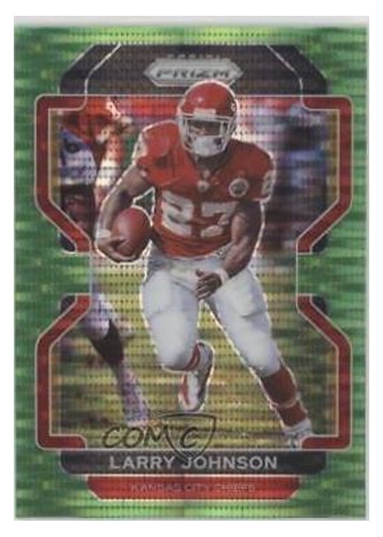 2021 Panini Prizm Base Set Larry Johnson Neon Green Pulsar Prizm #196 card