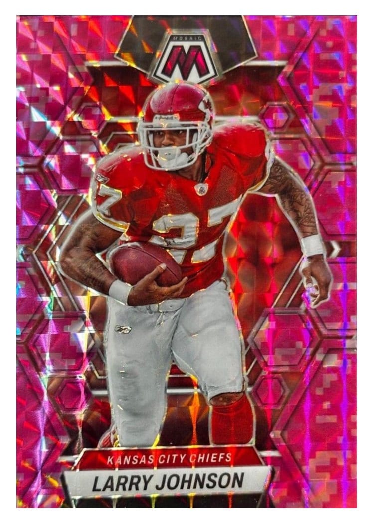 2023 Panini Mosaic Base Set Larry Johnson Camo Pink #117 card
