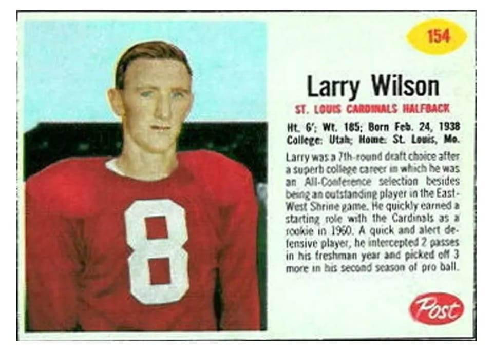 1962 Post Cereal Larry Wilson #154 card