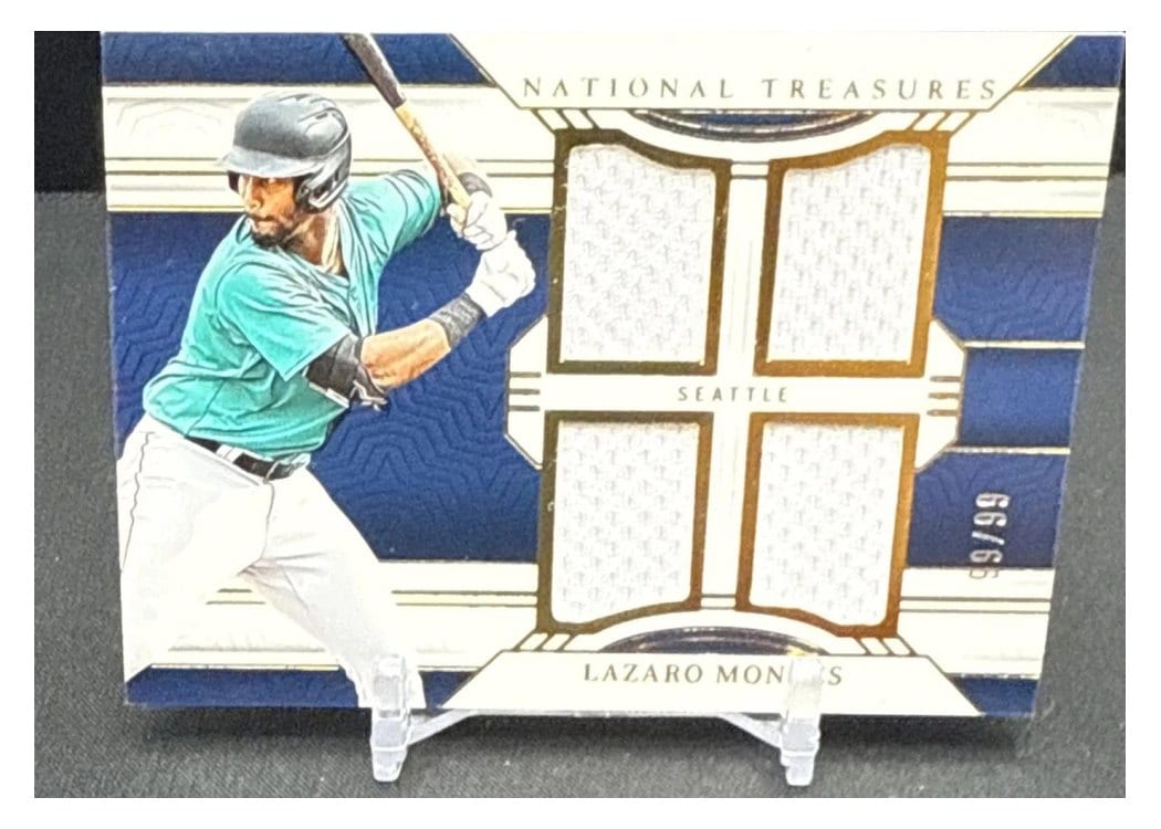 2024 Panini National Treasures Game Gear Swatches Quad Lazaro Montes #25 card