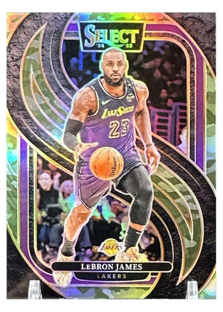 2024-25 Panini Select Base Set LeBron James Green Camo Prizm #111 card