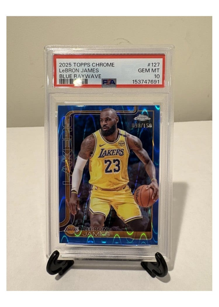 2025 Topps Chrome LeBron James RayWave Blue Refractor #127 card