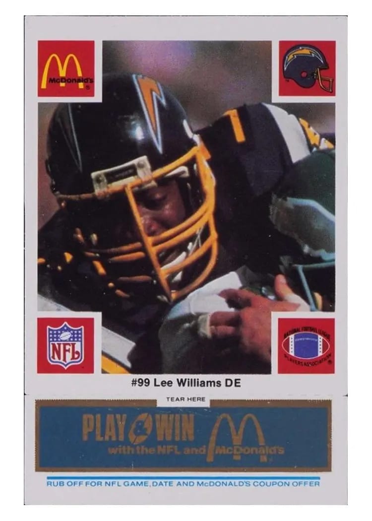 1986 McDonald's Chargers Lee Williams #99 card