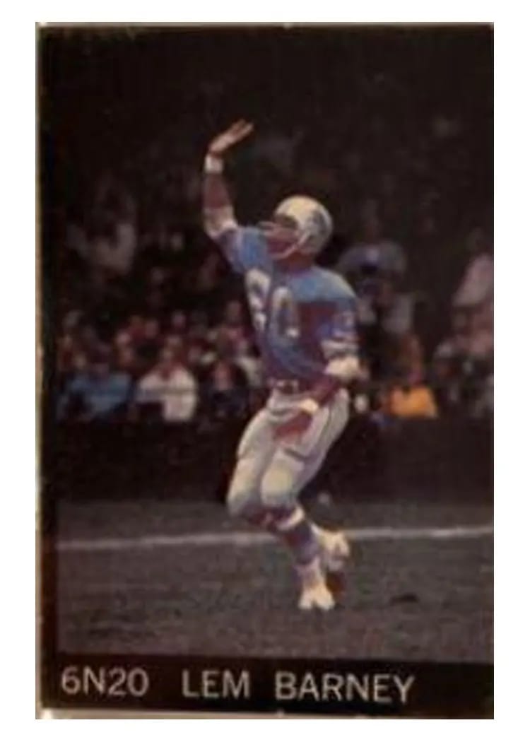 1968 Champion Corn Flakes Lem Barney #6N20 card