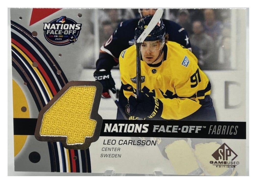 2025-26 SP Game Used 2025 4 Nations Face-Off Fabrics Leo Carlsson #4N-LC card