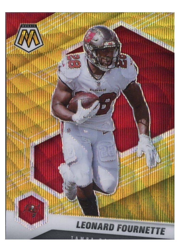 2021 Panini Mosaic Base Set Leonard Fournette Gold Wave Mosaic #187 card