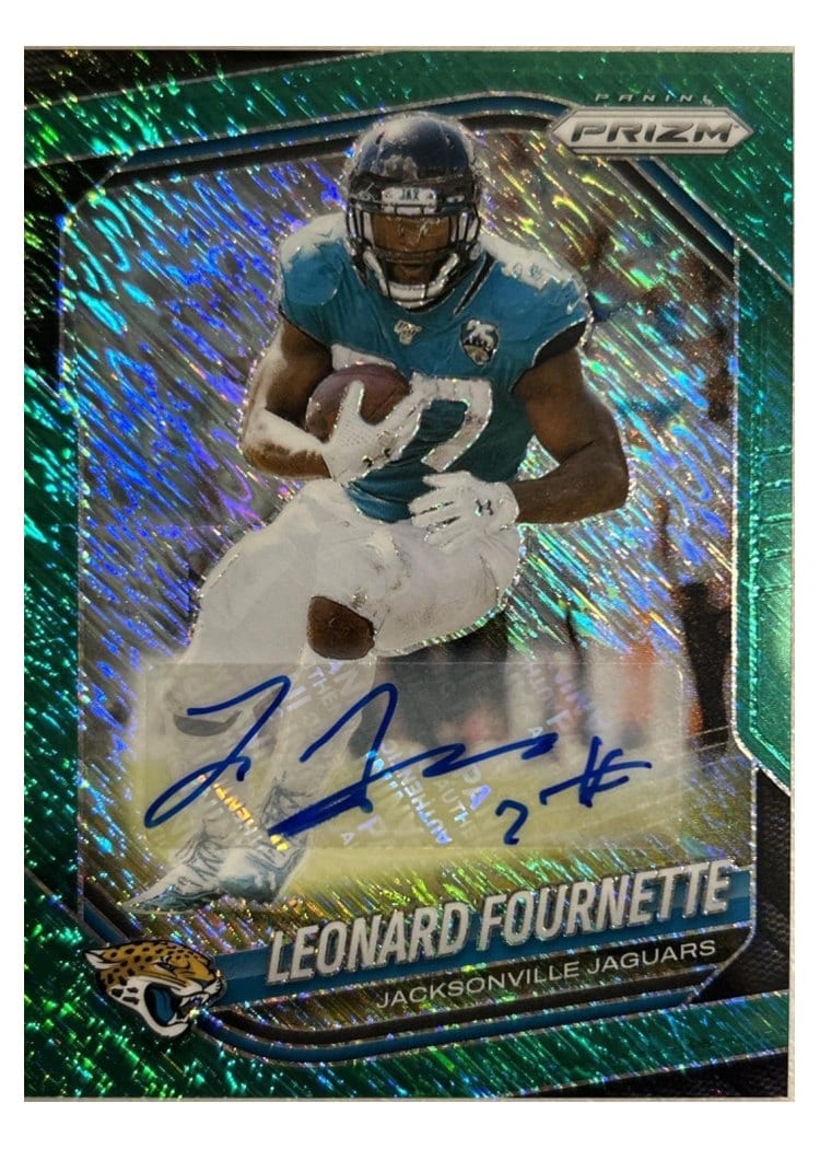 2025 Panini Prizm Base Set Leonard Fournette Green Shimmer Autograph #37 card