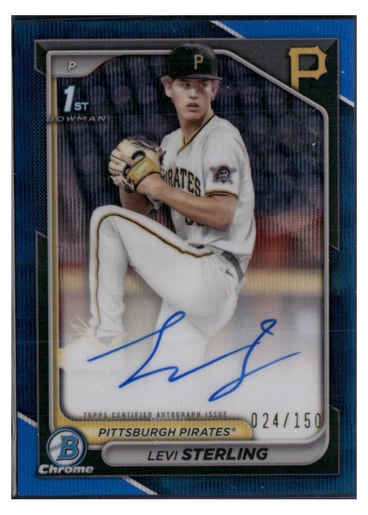 2024 Bowman Draft Chrome Prospect Autographs Levi Sterling Blue Wave Refractor #CPA-LS card