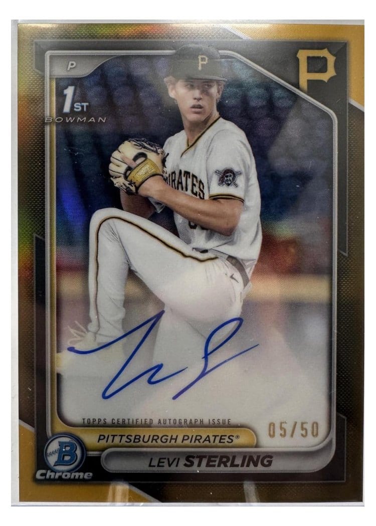 2024 Bowman Draft Chrome Prospect Autographs Levi Sterling Gold Refractor #CPA-LS card