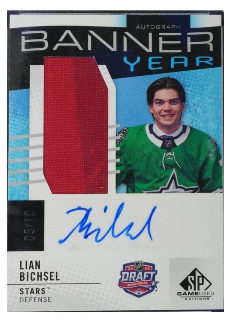 2025-26 SP Game Used 2022 NHL Draft Banner Year Autograph Relics Lian Bichsel #BYA-LB card