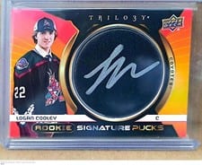 2023-24 Upper Deck Trilogy Rookie Signature Pucks Logan Cooley #RSP-LC card