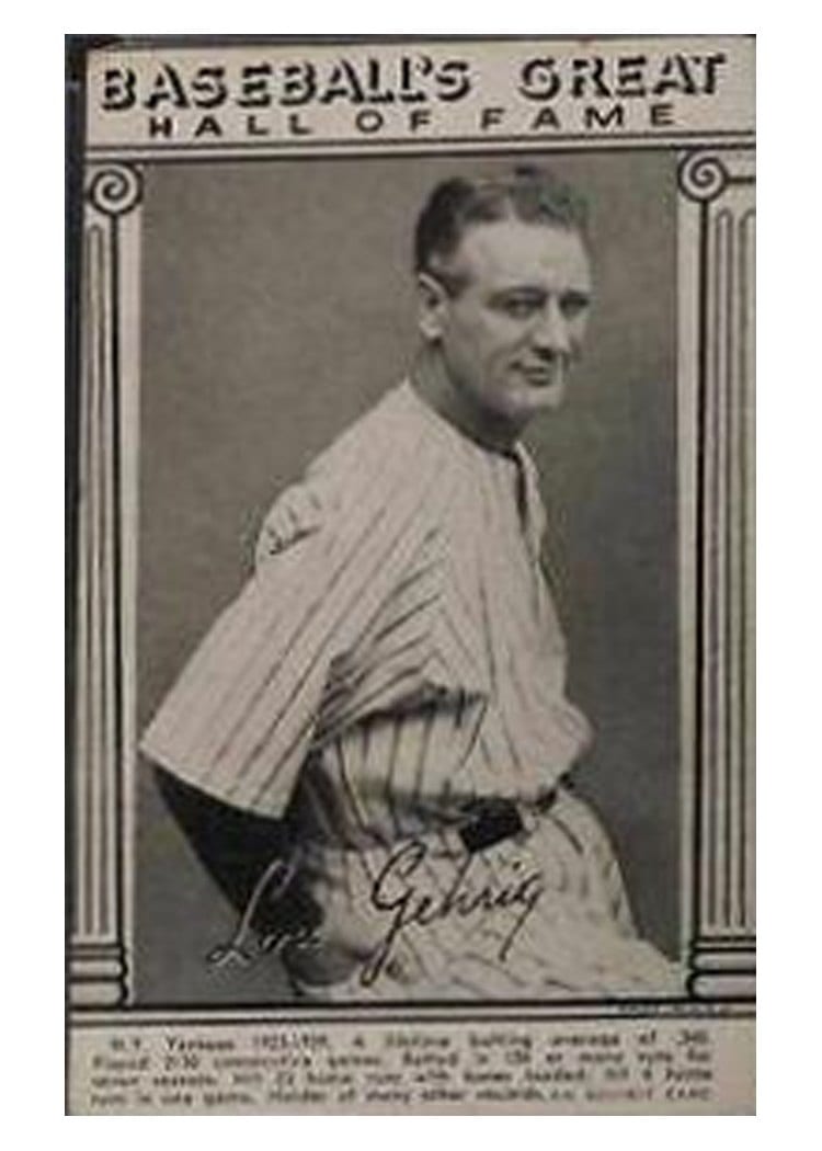 1948 Baseball's Great Hall of Fame Exhibits Lou Gehrig card