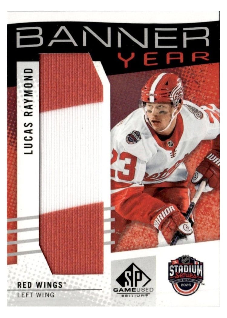 2025-26 SP Game Used 2025 Stadium Series Blue Jackets vs. Red Wings Banner Year Relics Lucas Raymond #BYSS-LR card