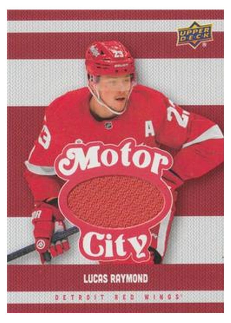 2025-26 Upper Deck Detroit Red Wings Centennial Motor City Premium Materials Lucas Raymond #MCM-LR card