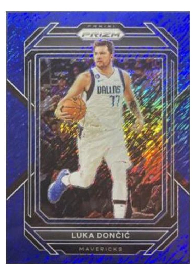 2022-23 Panini Prizm Base Set Luka Doncic Blue Shimmer Prizm #196 card