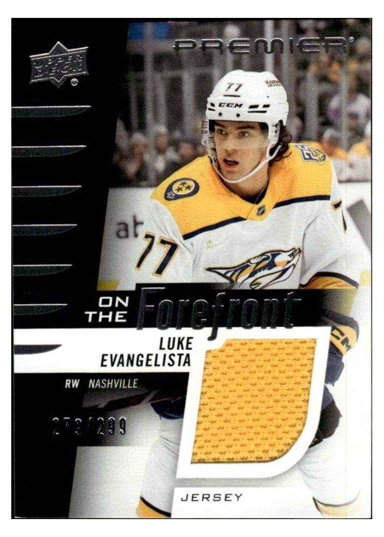 2023-24 Upper Deck Premier On the Forefront Rookies Jersey Luke Evangelista #OFR-LE card