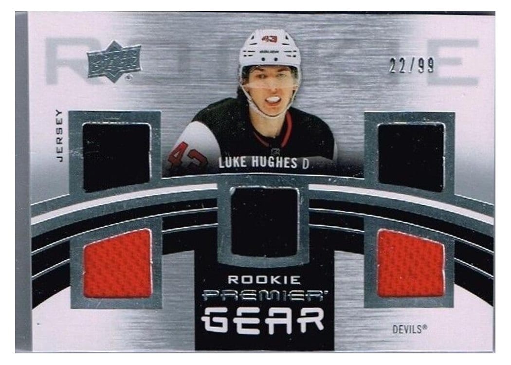 2023-24 Upper Deck Premier Premier Gear Rookies Jersey Luke Hughes #PGR-LH card