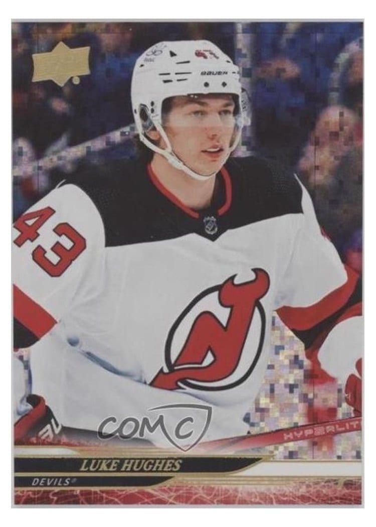 2024-25 Upper Deck Base Set Luke Hughes Speckled Rainbow #112 card