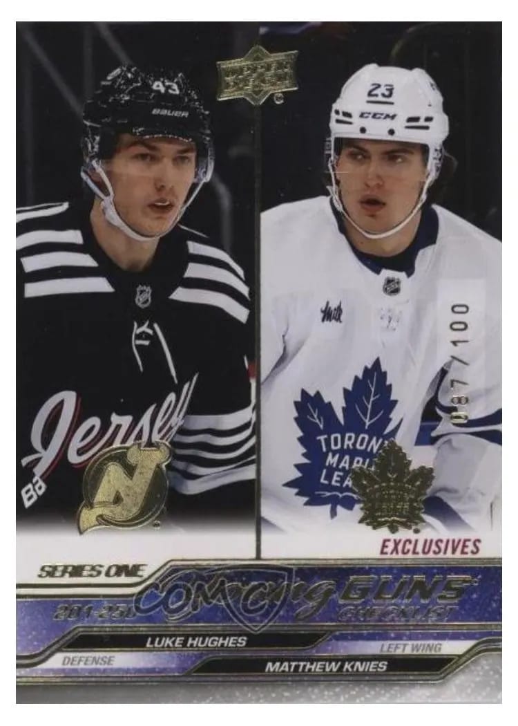 2023 Upper Deck Luke Hughes, Matthew Knies #250 card