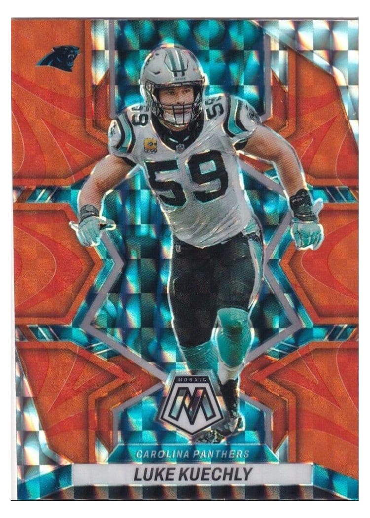 2022 Panini Mosaic Base Set Luke Kuechly Orange Fluorescent #32 card