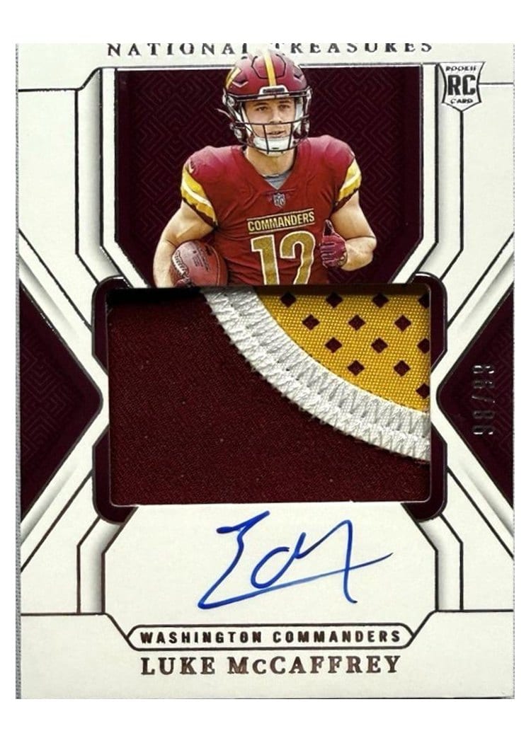 2024 Panini National Treasures Base Set Luke McCaffrey Patch Autograph #176 card