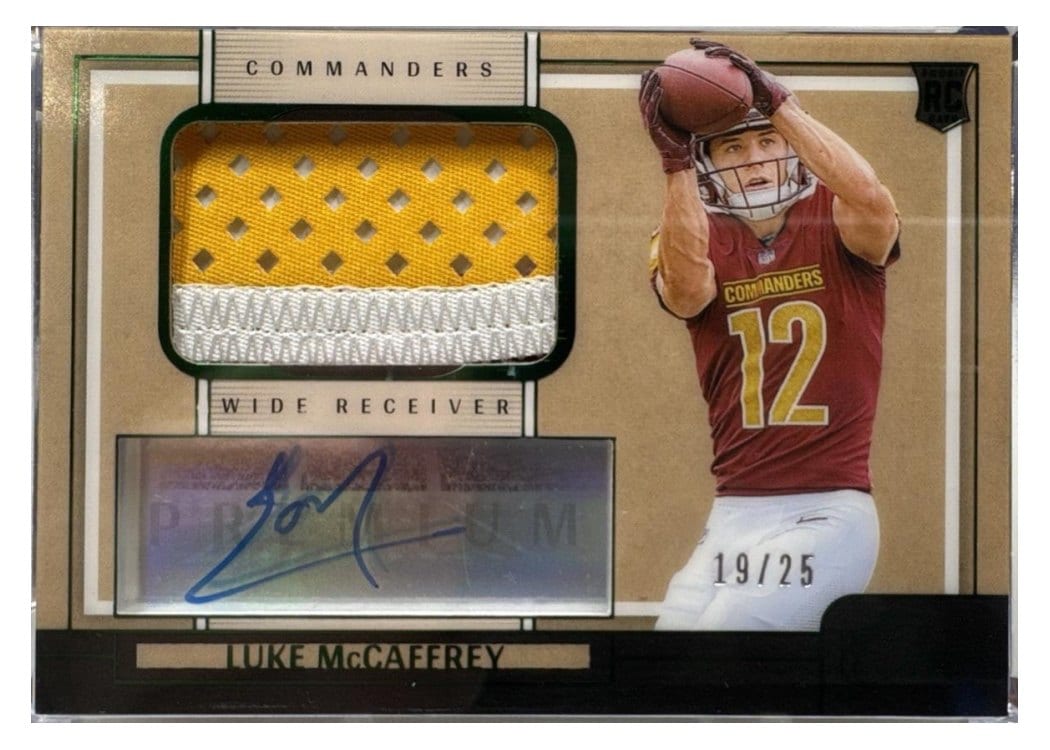 2024 Panini One Premium Rookie Patch Autographs Luke McCaffrey #120 card