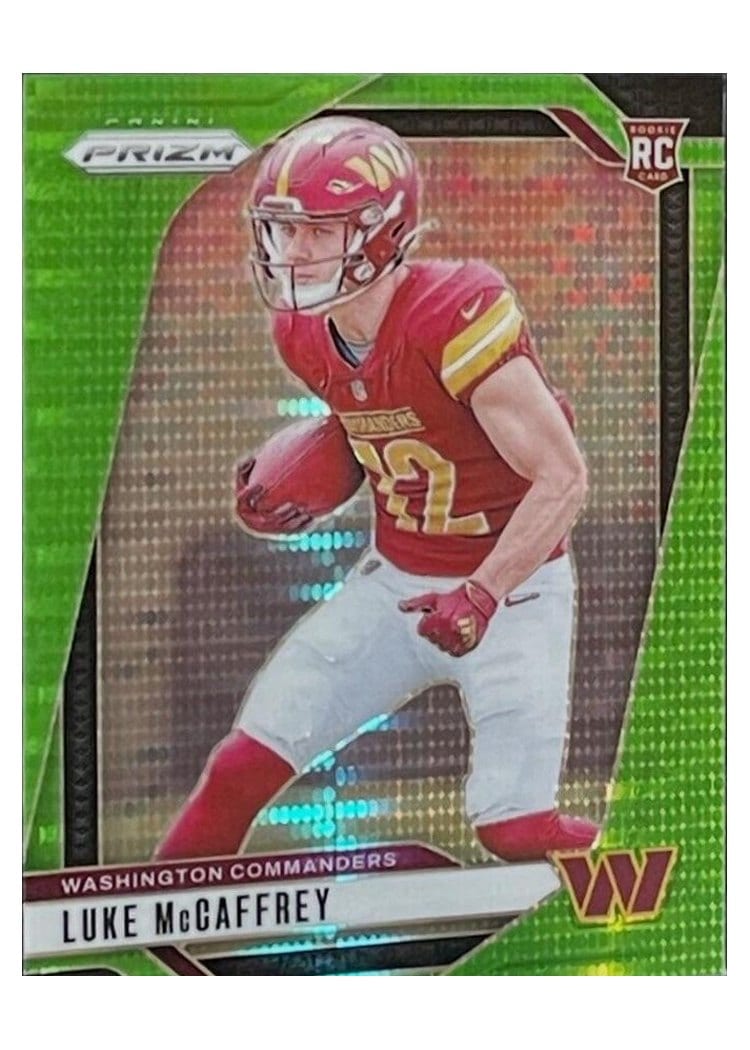 2024 Panini Prizm Base Set Luke McCaffrey Neon Green Pulsar #367 card