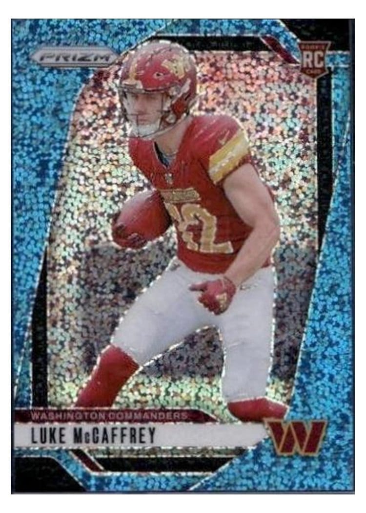 2024 Panini Prizm Base Set Luke McCaffrey Blue Sparkle #367 card