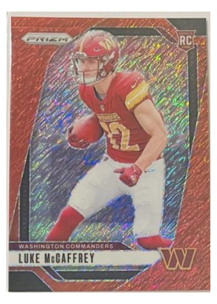2024 Panini Prizm Base Set Luke McCaffrey Red Shimmer #367 card