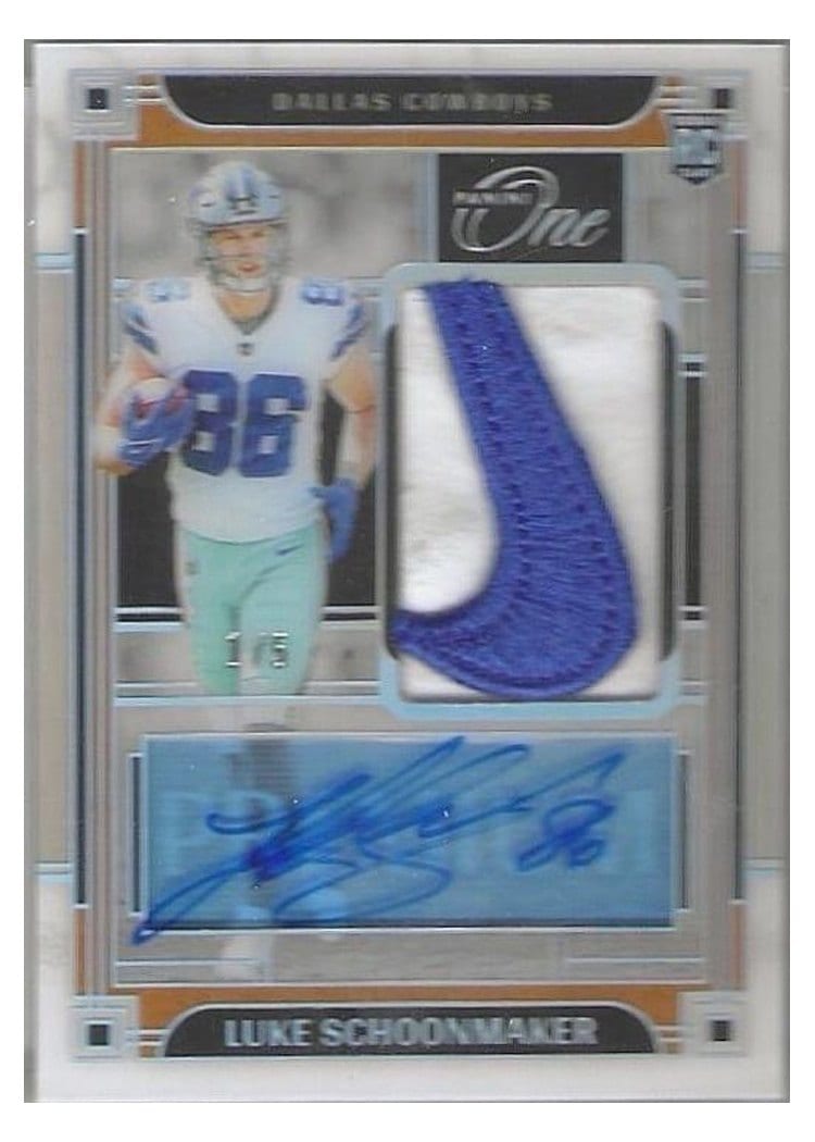 2023 Panini One Premium Rookie Patch Autographs Luke Schoonmaker #129 card