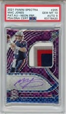 2021 Panini Spectra Mac Jones Patch Autograph Neon Purple #205 card