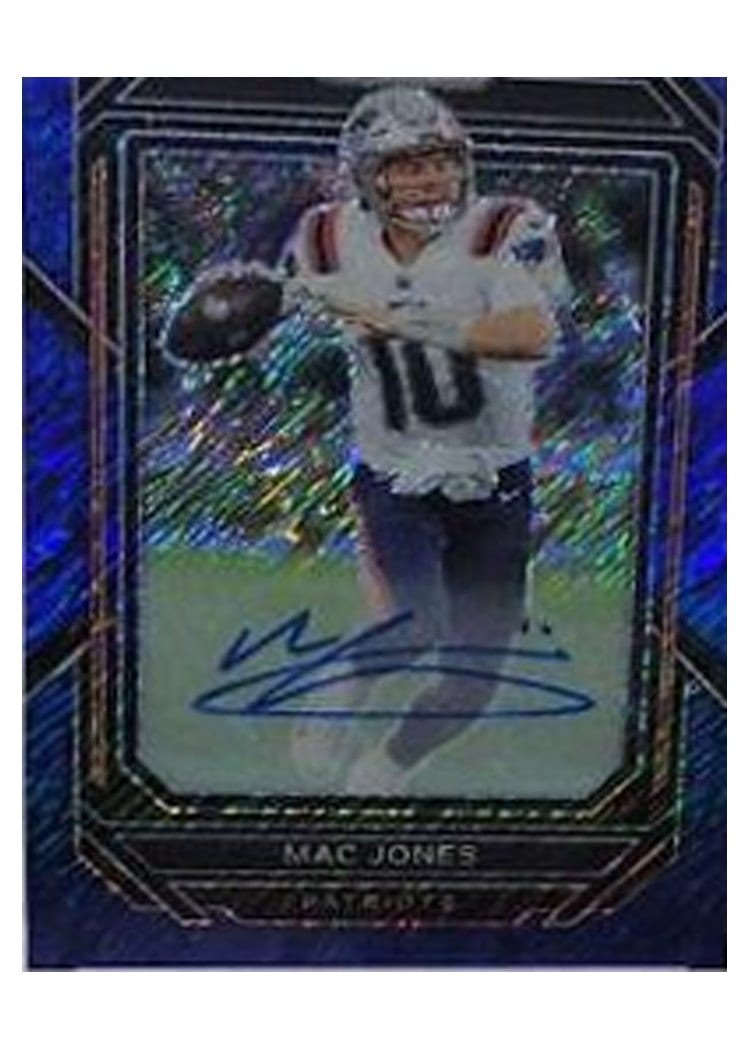 2022 Panini Prizm Base Set Mac Jones Autograph Blue Shimmer #197 card