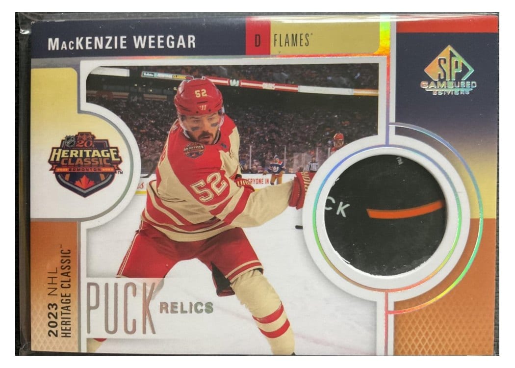 2024-25 SP Game Used 2023 Heritage Classic Puck Relics MacKenzie Weegar #HCP-MW card