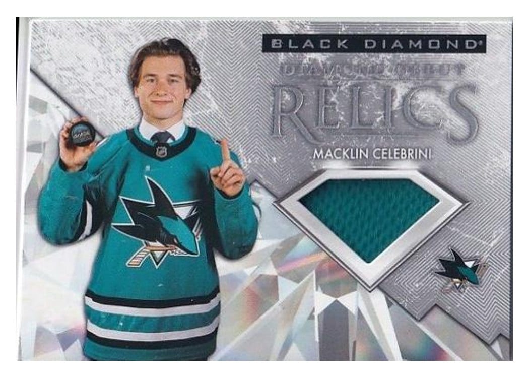 2024-25 Upper Deck Black Diamond Diamond Debut Relics Jersey Macklin Celebrini #DD-MC card