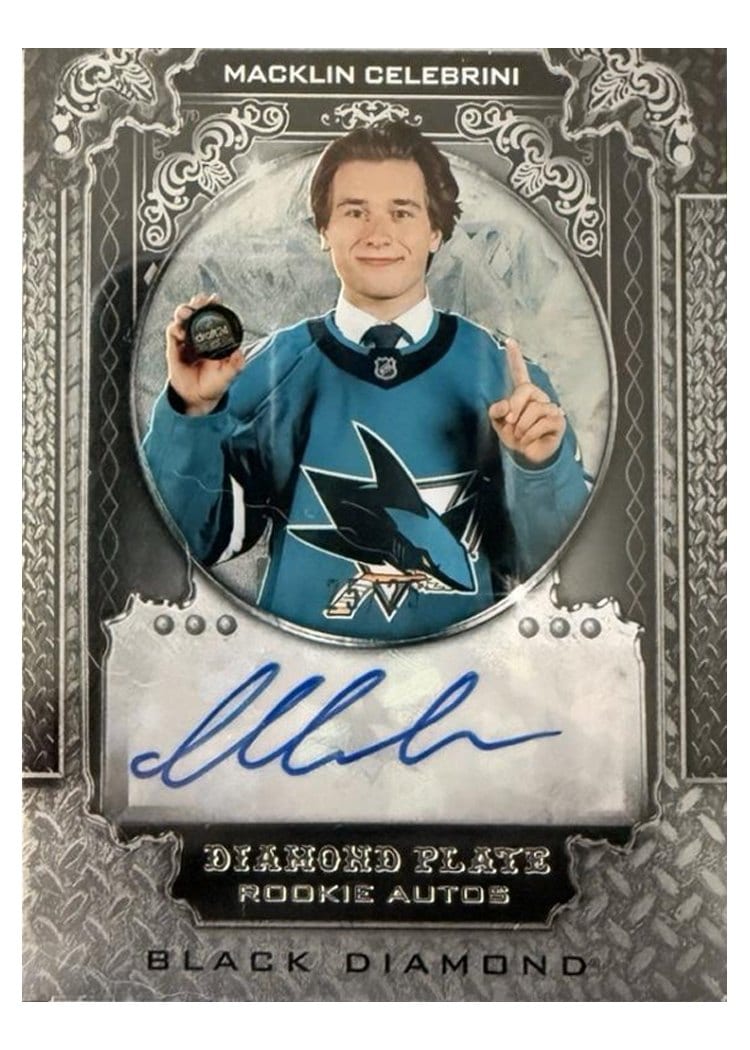 2024-25 Upper Deck Black Diamond Diamond Plate Rookie Autograph Macklin Celebrini #DPR-MC card