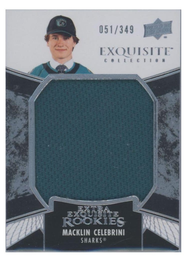 2024-25 Upper Deck Black Diamond Exquisite Collection Extra Exquisite Rookie Jersey Macklin Celebrini #ECER-MC card