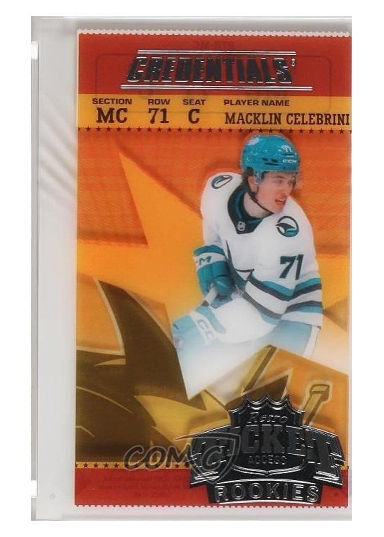 2024-25 Upper Deck Credentials Acetate Retro Ticket Access Rookies Macklin Celebrini #RTR-MC card