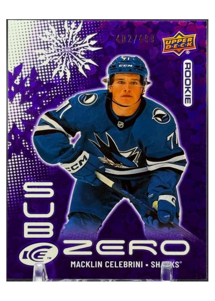 2024-25 Upper Deck Ice Sub Zero Rookies Blue Auto Macklin Celebrini #SZ-CE card
