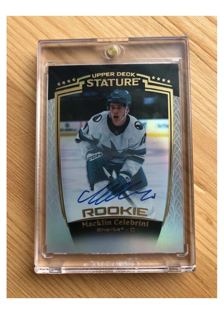 2024-25 Upper Deck Stature Base Auto Macklin Celebrini #31 card