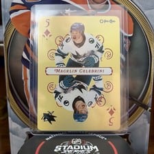 2025-26 O-Pee-Chee Playing Cards Macklin Celebrini #5-DIAMONDS card
