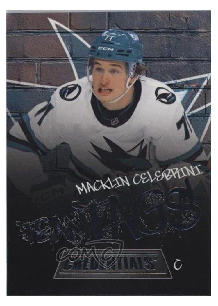2025-26 Upper Deck Credentials Team Tags Macklin Celebrini #TT-4 card